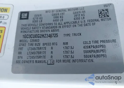 2017 Chevrolet Silverado 2500Hd Wt z USA, uszkodzony, nr VIN 1GC0CUEG2HZ346725